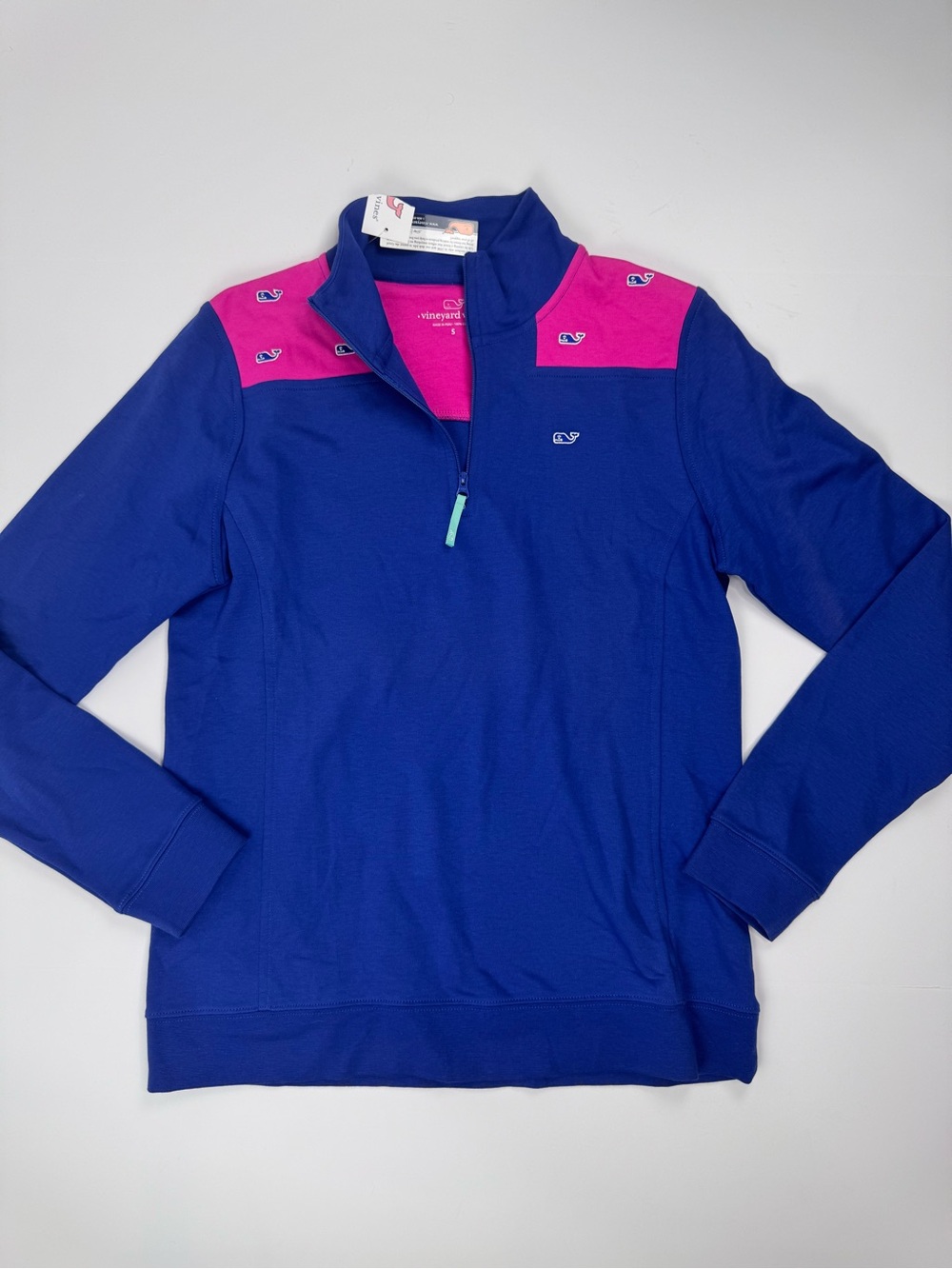 NWT Vineyard Vines Royal Blue and Hot Pink Quarter-Zip Pullover